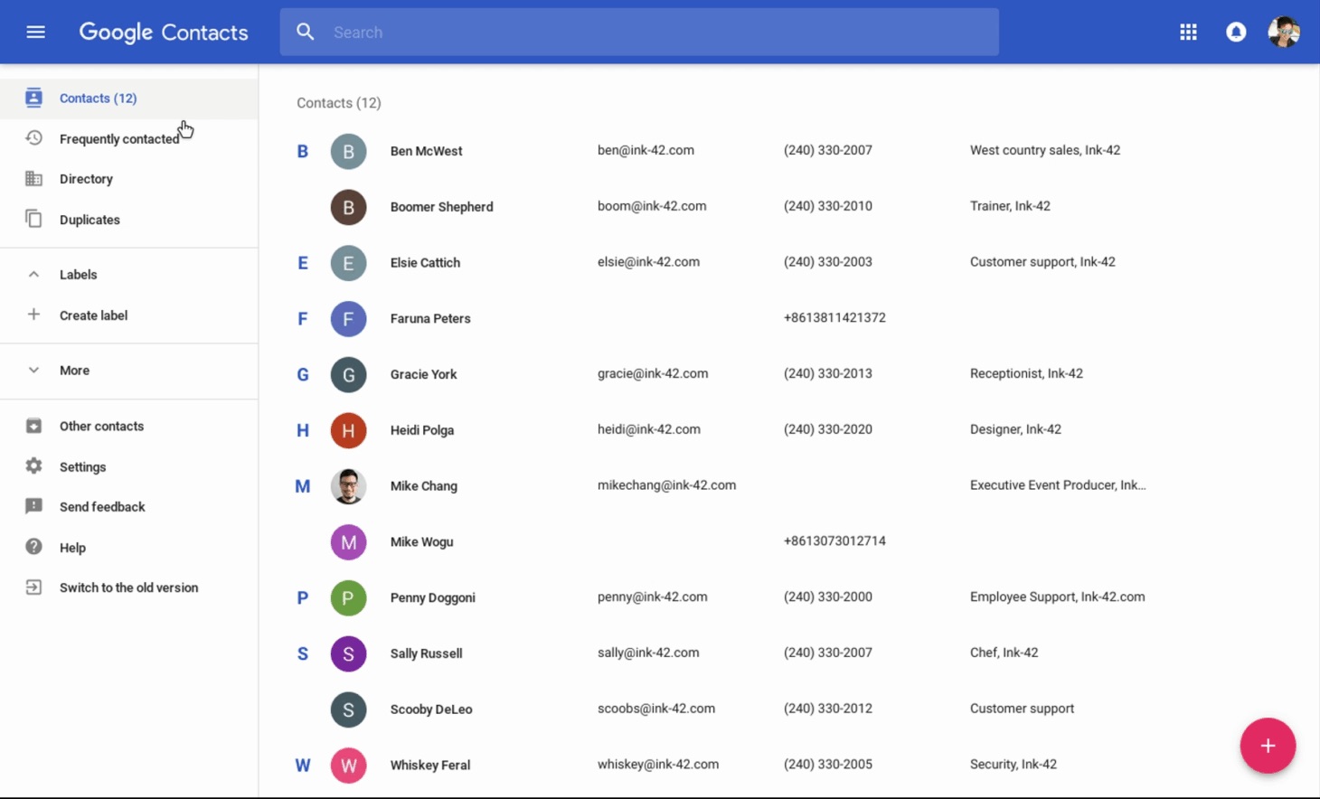 Work from home app - Google Contacts